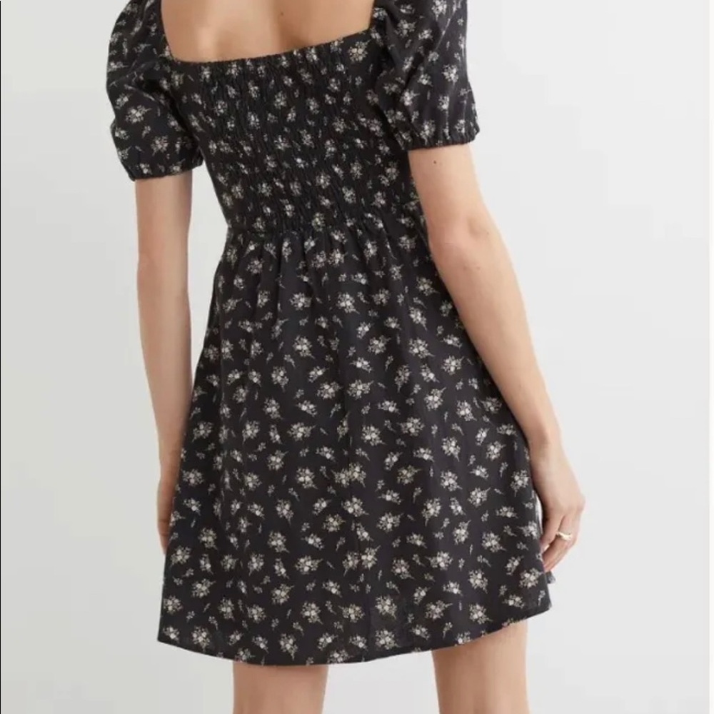 NEW!! Linen-blend Dress H&M Dark gray/floral with puffy sleeves and drawstring